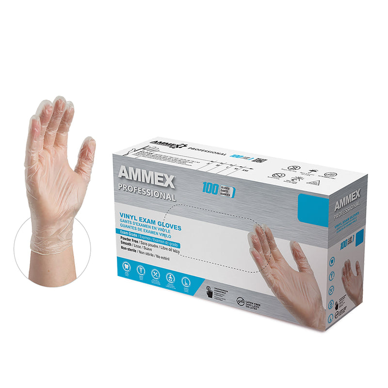 AMMEX Clear Vinyl Exam Latex Free Disposable Gloves