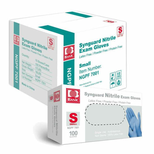 Intco Basic Synguard Latex Free Powder Free Protein Free Nitrile Exam Grade SMALL Gloves (Blue), 1000/Case