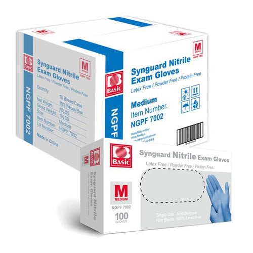 Intco Basic Synguard Latex Free Powder Free Protein Free Nitrile Exam Grade MEDIUM Gloves (Blue), 1000/Case