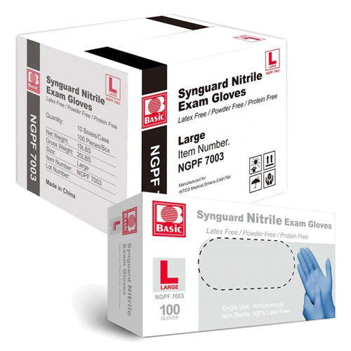 Intco Basic Synguard Latex Free Powder Free Protein Free Nitrile Exam Grade LARGE Gloves (Blue), 1000/Case