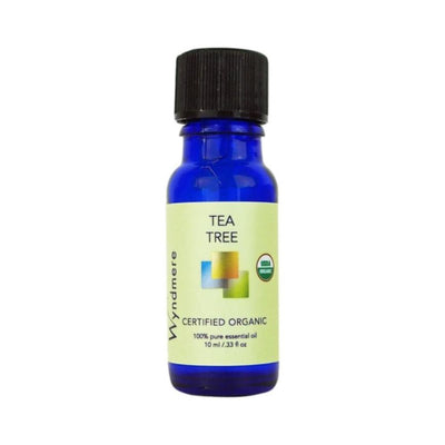 Tea Tree - 10ml cobalt blue bottle of Wyndmere Certified Organic Tea Tree Essential Oil that has a spicy, camphorous, cleansing aroma