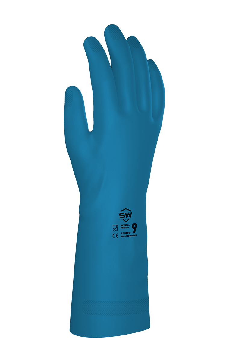 PowerChem Natural Rubber Chemical-Resistant Gloves Flock-Lined