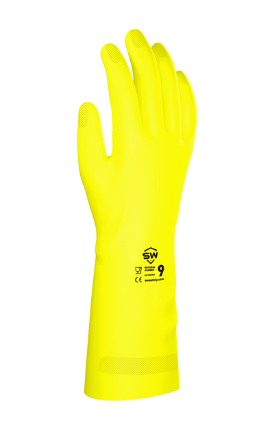 144 Pairs/CS CORESAFE® F13Y Natural Rubber Chemical-Resistant Gloves Flock-Lined
