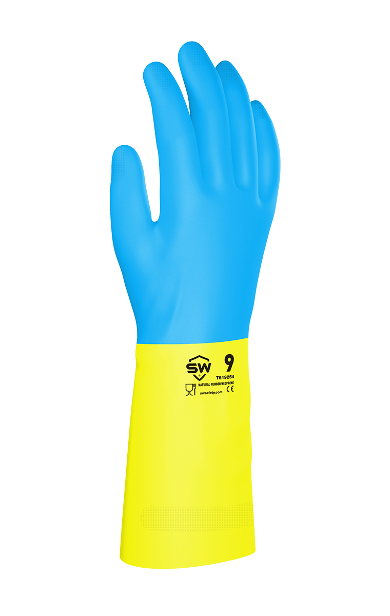 CORESAFE® F28YB Natural Rubber & Neoprene Chemical-Resistant Gloves Flock-Lined