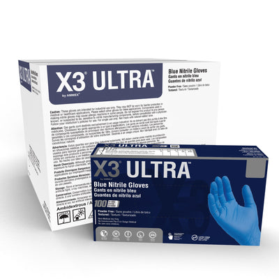 X3 Ultra Blue Nitrile Powder Free Disposable Gloves