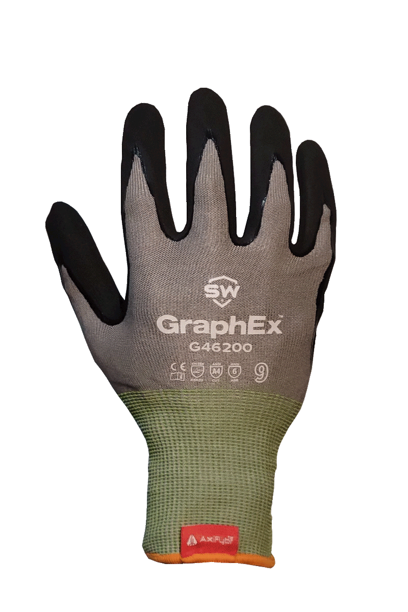 72 Pairs/CS (GraphEx® G46200) Cut Resistant Level 4 Mechanical Gloves with AxiFybr®