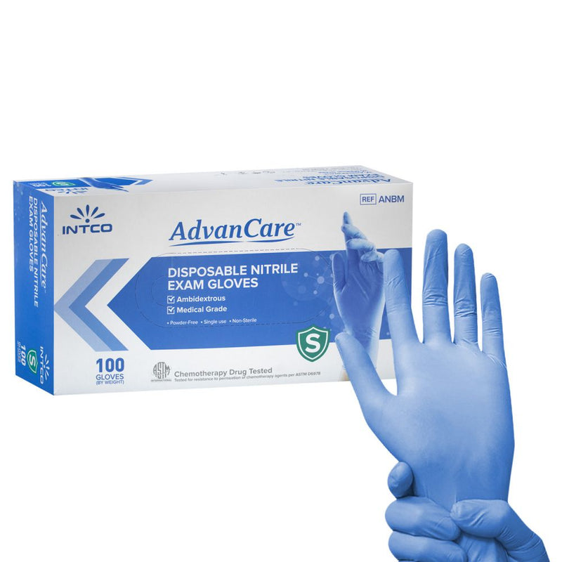 Intco AdvanCare Nitrile Medical Chemo Rated Disposable Exam Gloves, 1000/Case