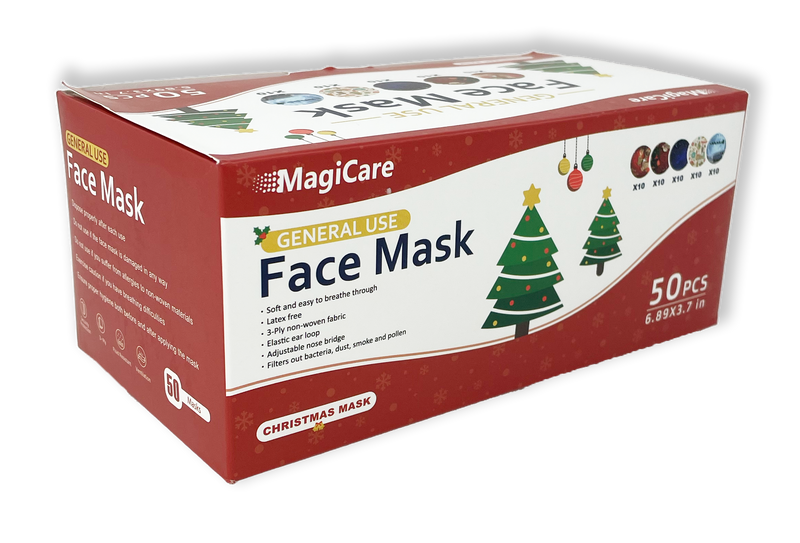 MagiCare 3-Ply ASTM Level 1 Non-Medical Face Masks (Winter Holiday / Christmas), 2000/Case