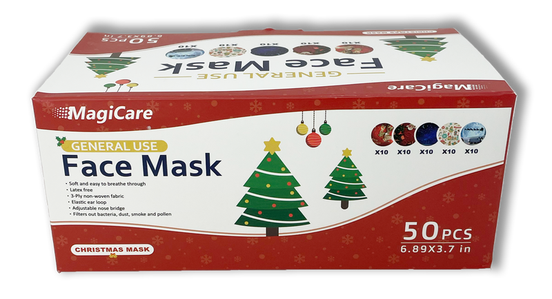 MagiCare 3-Ply ASTM Level 1 Non-Medical Face Masks (Winter Holiday / Christmas), 2000/Case