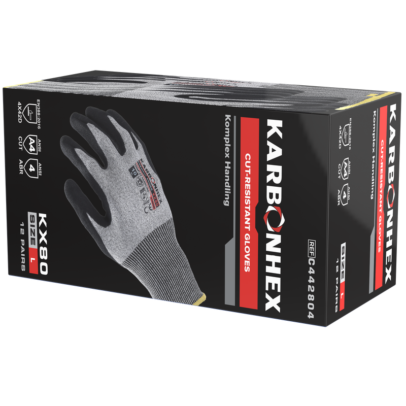 72 Pairs/CS KARBONHEX KX80 Purpose Built Cut-Resistant Gloves – Komplex Handling