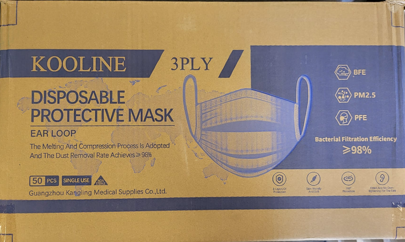 Kooline 3-Ply ASTM Level 1 Disposable Face Mask (Blue), 2000/Case