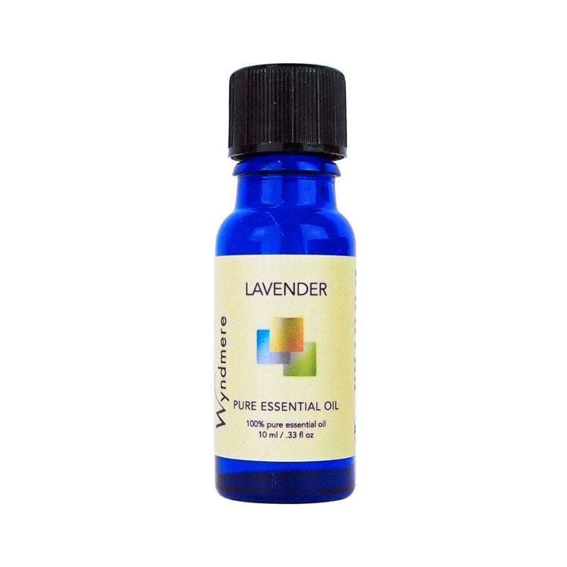 Lavender - 10ml cobalt blue bottle of Wyndmere Lavender Essential Oil that has a floral, restful aroma