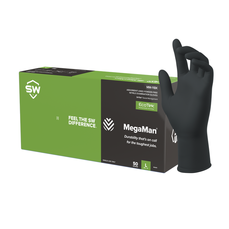 500/CS MegaMan Biodegradable Nitrile Exam Gloves with DriTek® and EcoTek®