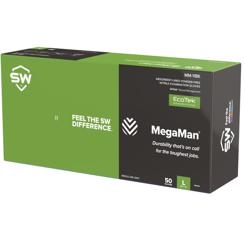 500/CS MegaMan Biodegradable Nitrile Exam Gloves with DriTek® and EcoTek®