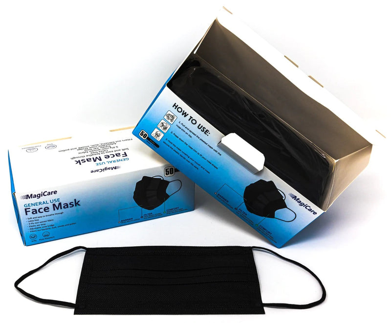 MagiCare 3-Ply ASTM Level 1 Non-Medical Face Masks (Black), 50/Box