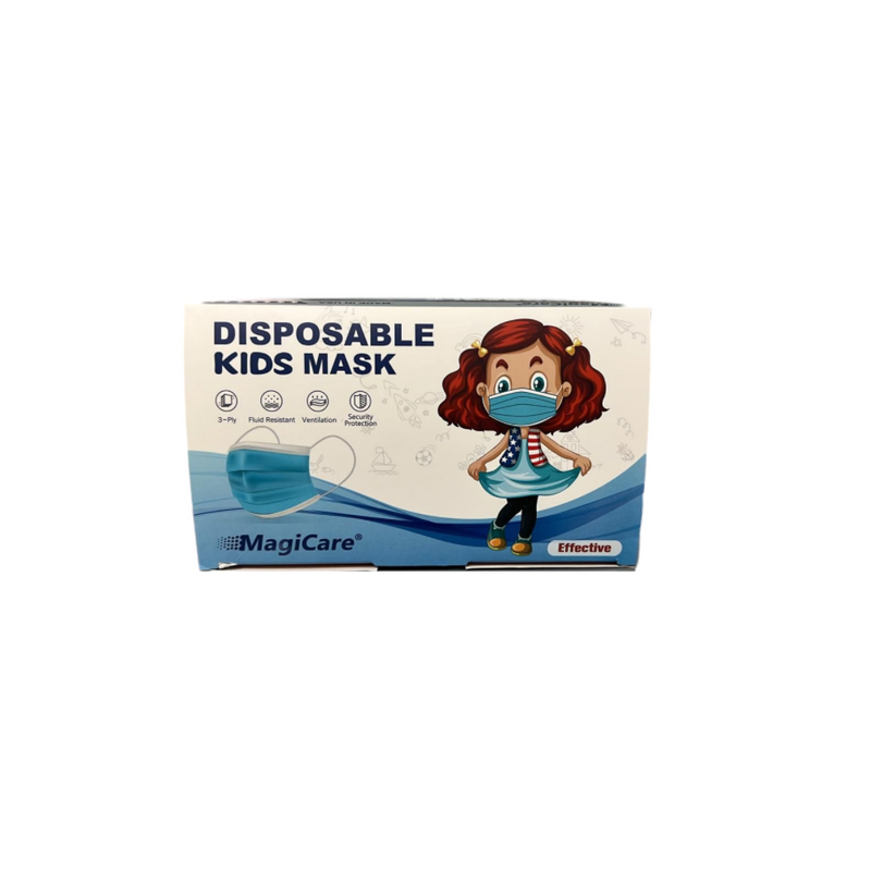 MagiCare Kids Made in USA 3-Ply ASTM Level 3 Non-Medical Face Masks for Children (Blue), 3000/Case