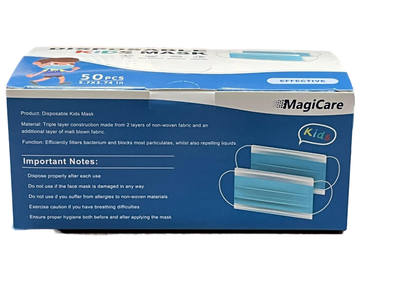 MagiCare Kids 3-Ply ASTM Level 2 Face Mask for Children (Blue), 2000/Case