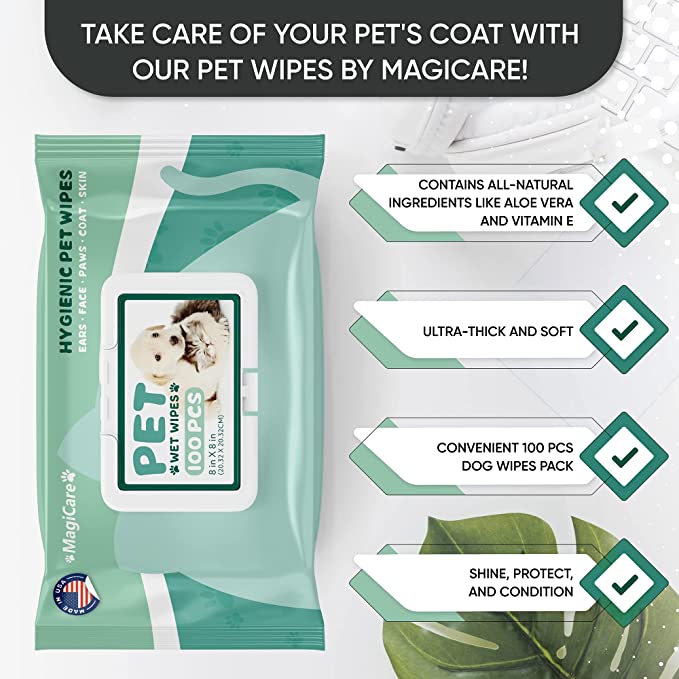 MagiCare® Made in USA Pet Dog Cat Large Cleaning Wipes (100ct), 16 Packs/Case