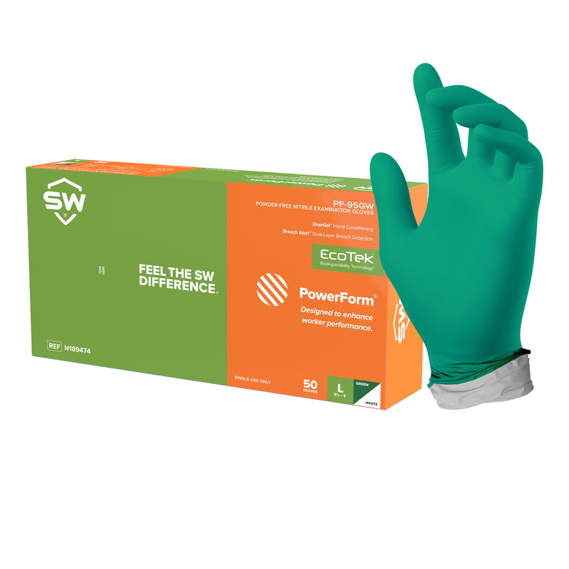 500/CS PowerForm Nitrile Exam Gloves with EnerGel®, EcoTek® and Breach Alert™