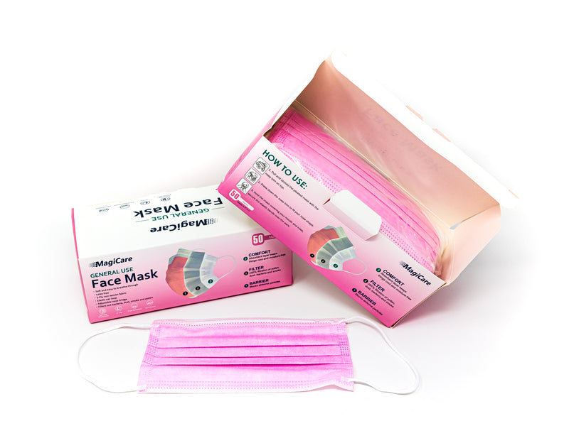 MagiCare 3-Ply ASTM Level 1 Non-Medical Face Masks (Pink), 2000/Case