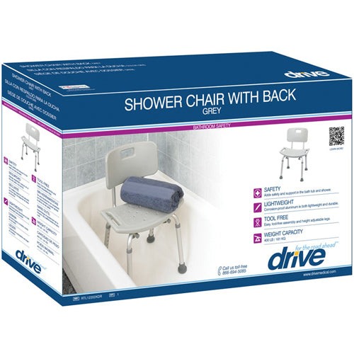 Deluxe Aluminum Bath Chair With Back Gray  Retail (Each)