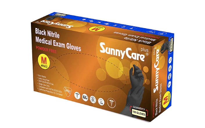 SunnyCare Disposable Powder Free Black Extra Strength Nitrile Exam Gloves