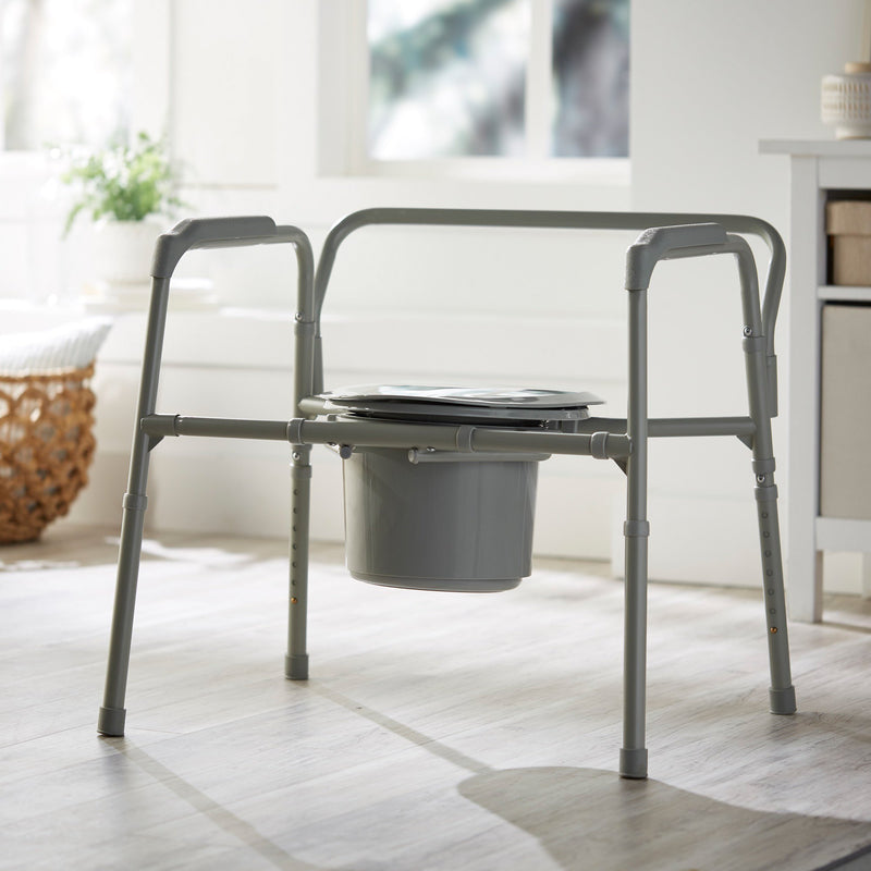 McKesson Fixed Arm Steel Folding Commode Chair, 15½ – 22 Inch
