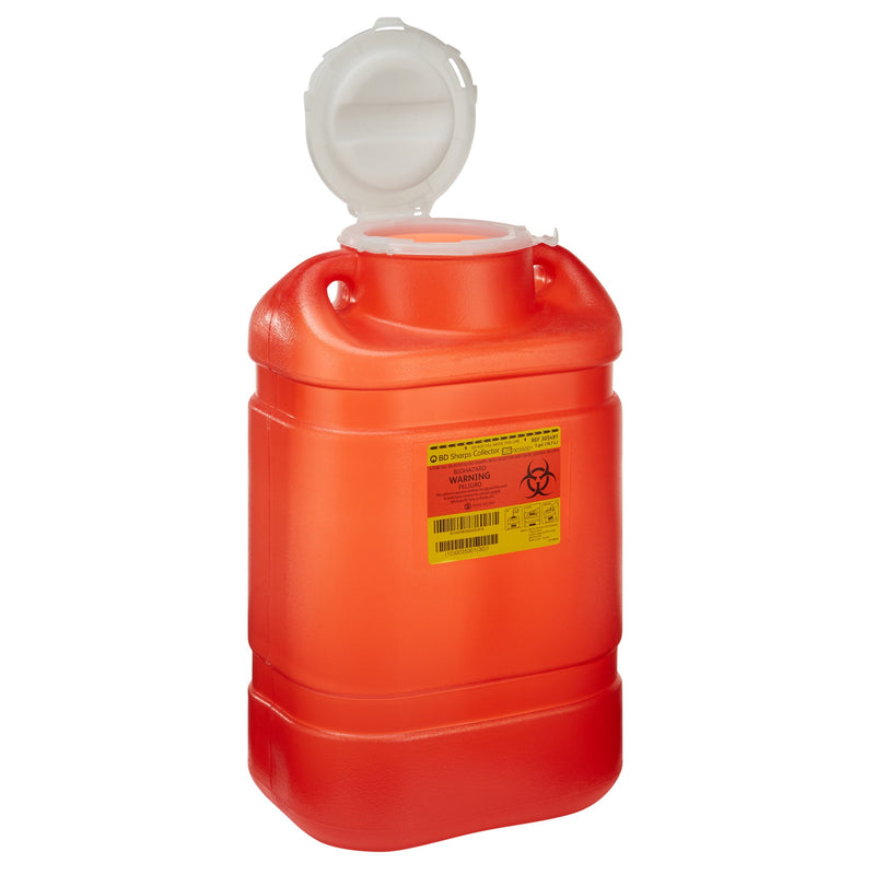 BD 1-Piece Sharps Container, 14" H X 7-1/2" W X 10-1/2" D, 5-Gallon, Red, Vertical Entry Lid