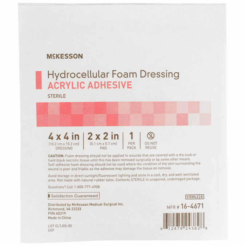 McKesson Acrylic Adhesive with Border Foam Dressing, 4 x 4 Inch