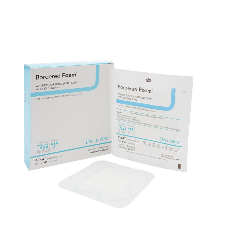 DermaRite Foam Dressing, Bordered Foam, Square Adhesive with Border, Sterile