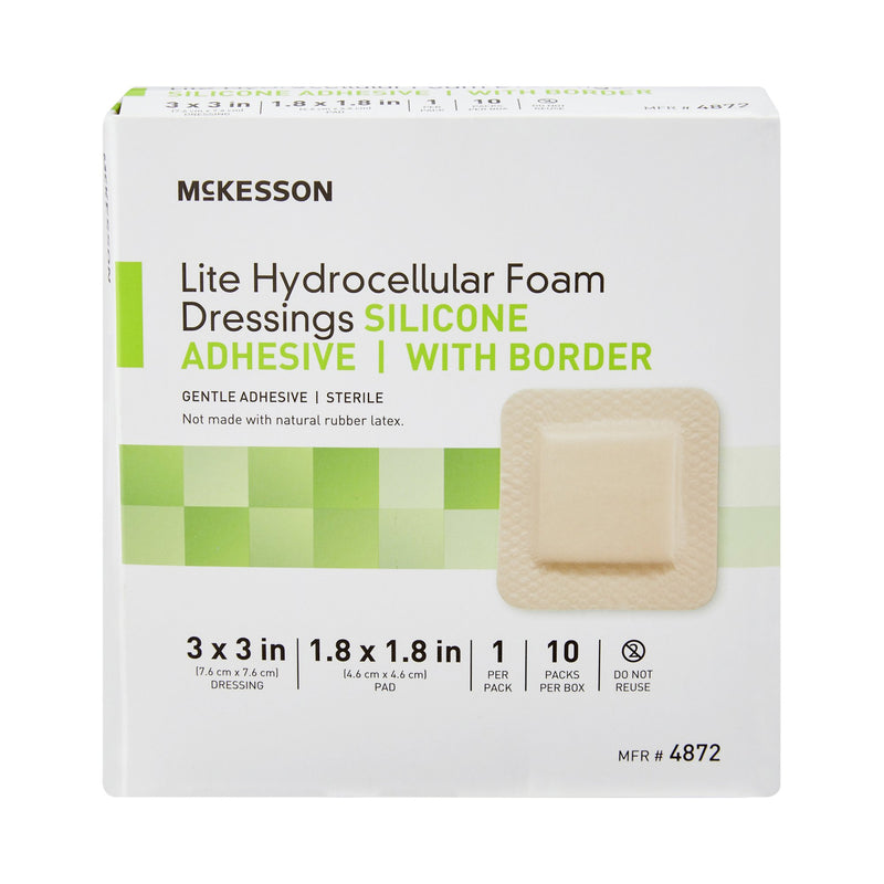 McKesson Lite Silicone Gel Adhesive with Border Thin Silicone Foam Dressing, 3 x 3 Inch