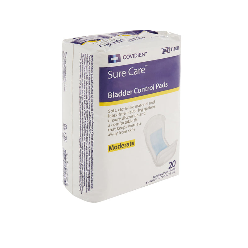 Sure Care Bladder Control Pads, Moderate Absorbency, White, Adult, Unisex, Disposable, 4 X 10-3/4 Inch