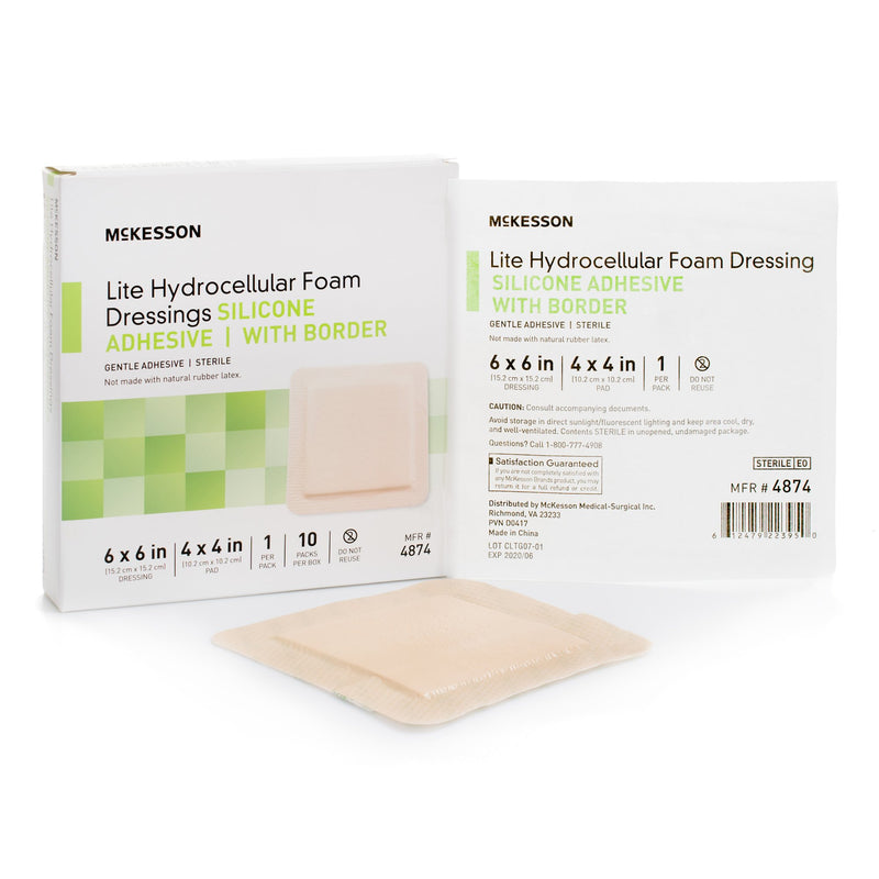 McKesson Lite Silicone Gel Adhesive with Border Thin Silicone Foam Dressing, 6 x 6 Inch