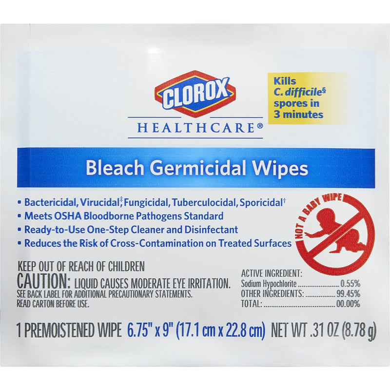 Clorox® Healthcare® Bleach Germicidal Wipes, Individual Packets