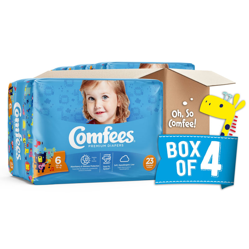 Attends Comfees Premium Baby Diapers, Tab Closure, Kid Design, Size 6