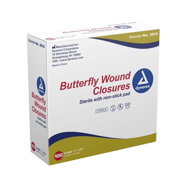 dynarex® Butterfly Wound Closure Strip, ½ by 2¾ Inches