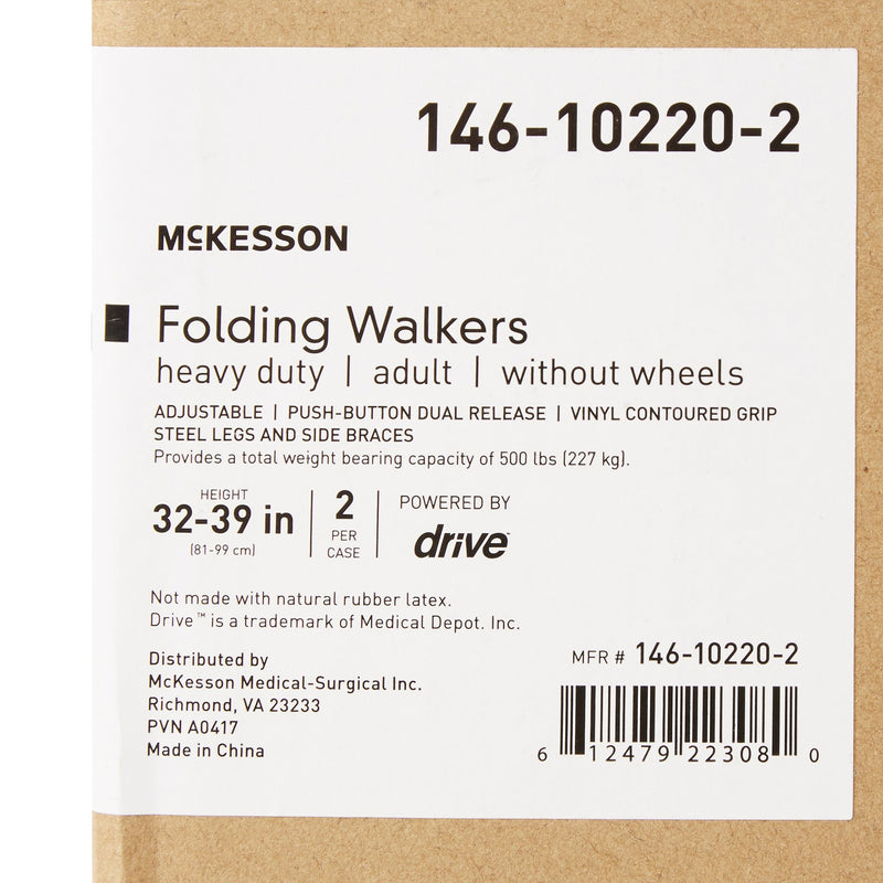 McKesson Steel Bariatric Folding Walker, 32½ – 39 Inch Height