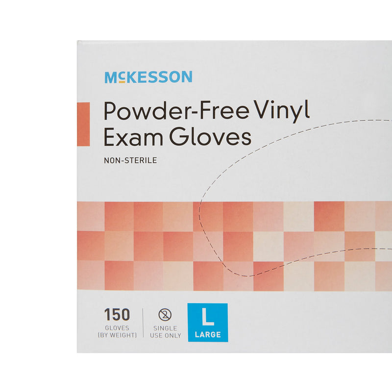 McKesson Non-Sterile, Powder-Free Vinyl Exam Gloves, Standard Cuff Length, Smooth Clear, Large