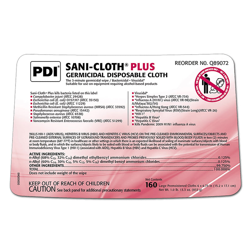 Sani-Cloth® Plus Germicidal Wipe Disinfectant Cleaner, Non-Sterile Canister, 6 x 6¾ Inch