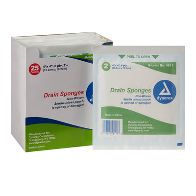dynarex® Nonwoven Drain Sponge, 4 x 4 Inch