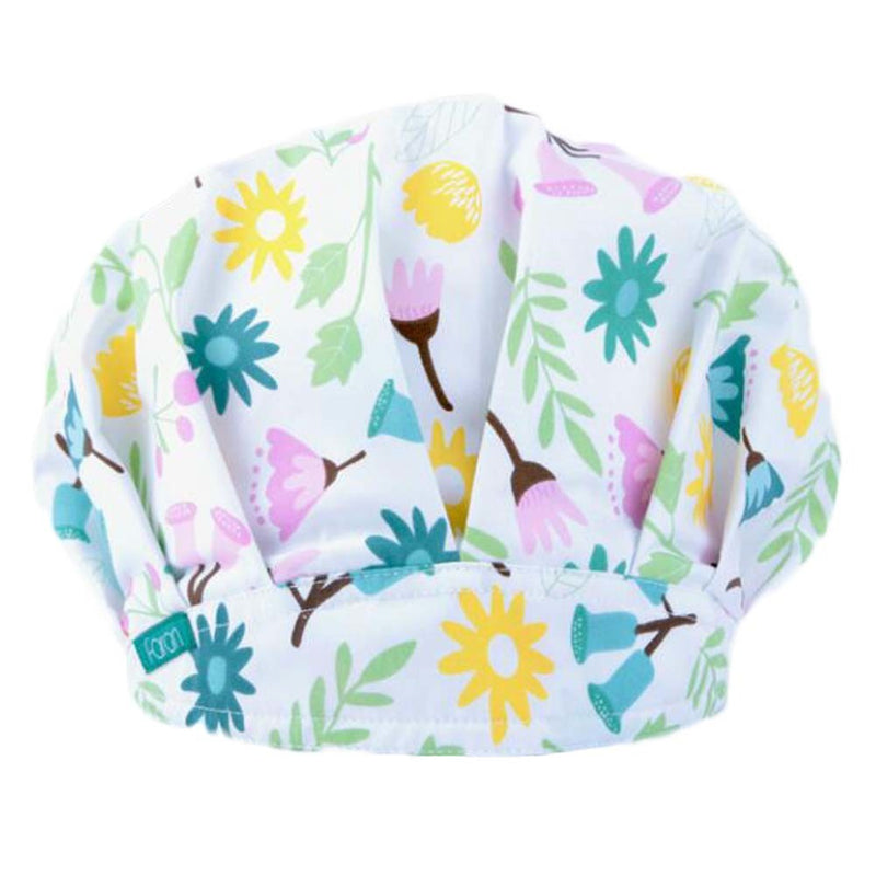 Adjustable Tie Back Scrub Cap Headcloth Unisex Work Cap Colorful Flower Cotton Cap Bouffant Hats, White