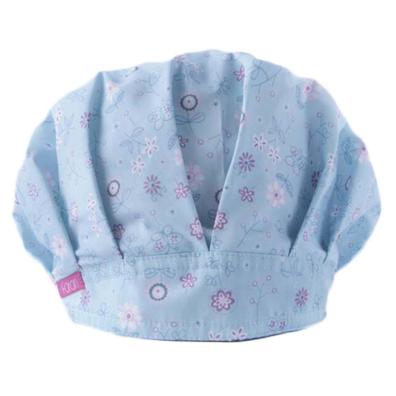 Adjustable Tie Back Scrub Cap Headcloth Unisex Work Cap Cotton Printing Cap Bouffant Hats, Blue Flower