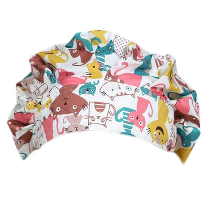 Adjustable Scrub Cap Cotton Breathable Headcloth Bouffant Scrub Cap Unisex Work Cap for Men Women, Multicolor Cats Fox