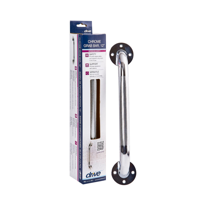 drive™ Chrome Knurled Grab Bar, 12"