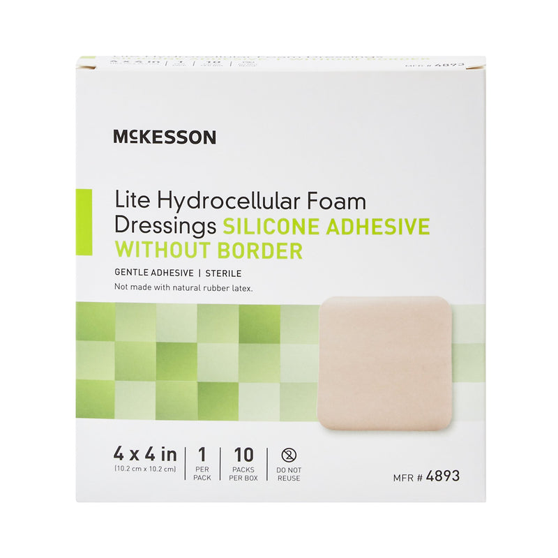 McKesson Lite Silicone Gel Adhesive without Border Thin Silicone Foam Dressing, 4 x 4 Inch