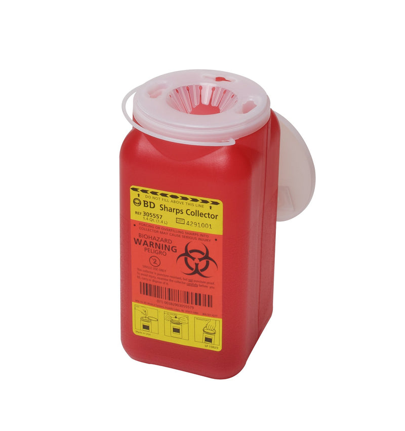 Becton Dickinson Red Sharps Container, 7¾ x 3¾ x 3¾ Inch