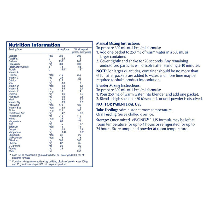 Vivonex® Plus Elemental Oral Supplement / Tube Feeding Formula, 2.8-ounce Packet