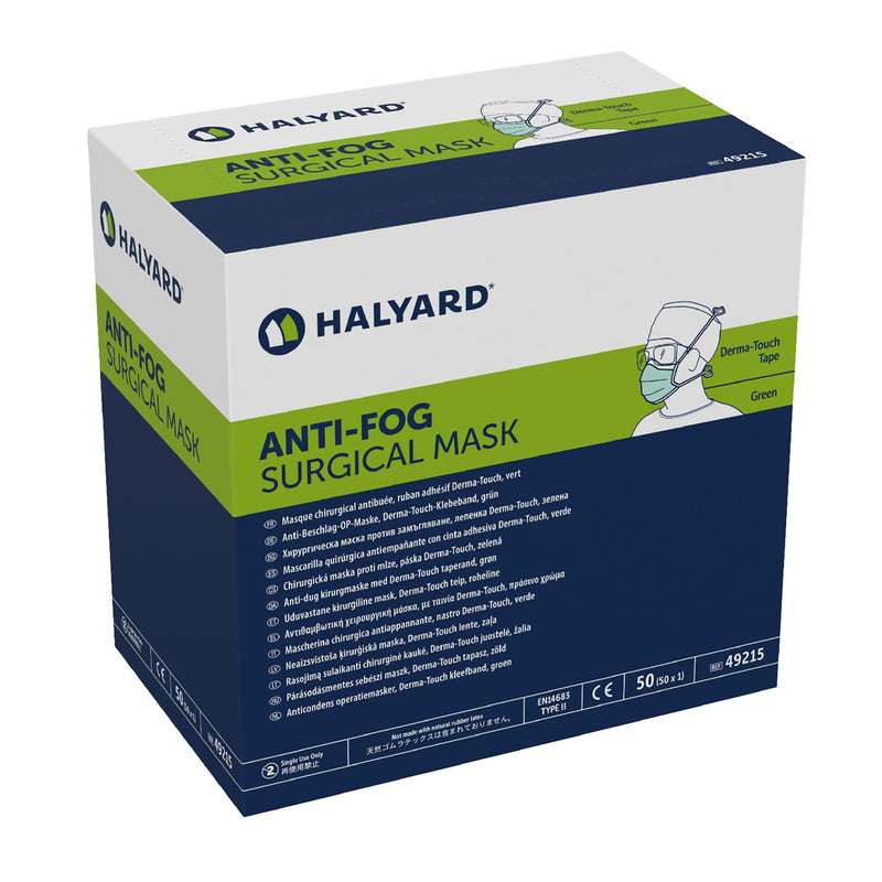 Halyard Surgical Mask, Anti-Fog Adhesive Film, Tie Closure, Pleated, One Size Fits Most, Green