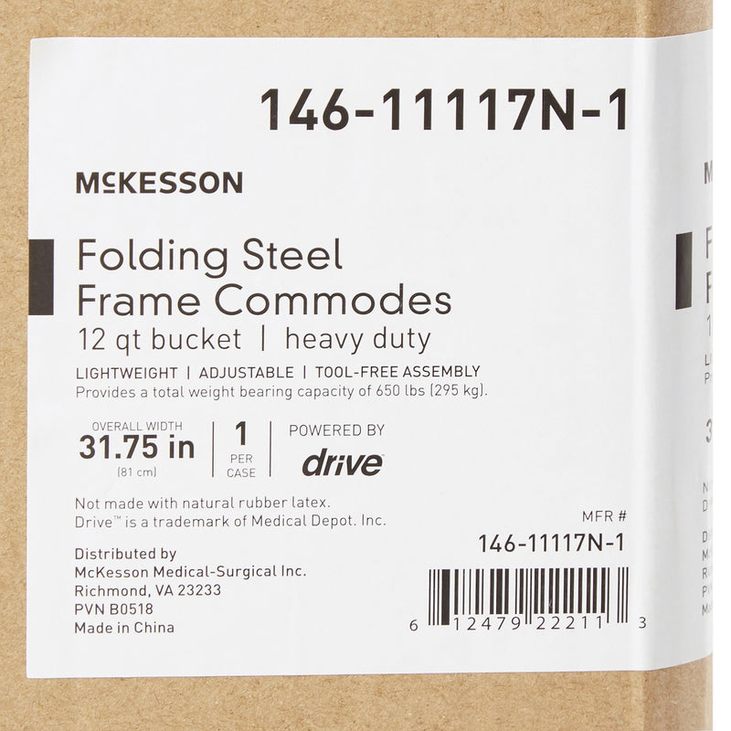 McKesson Fixed Arm Steel Folding Commode Chair, 15½ – 22 Inch