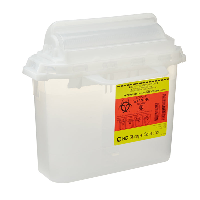 BD Sharps Container, 5.4 qt, Horizontal Entry, Translucent White, Horizontal Entry